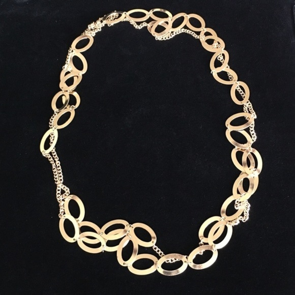 Long Gold Tone Chain Double Layer Sweater Necklace + Free Gift - Picture 2 of 12
